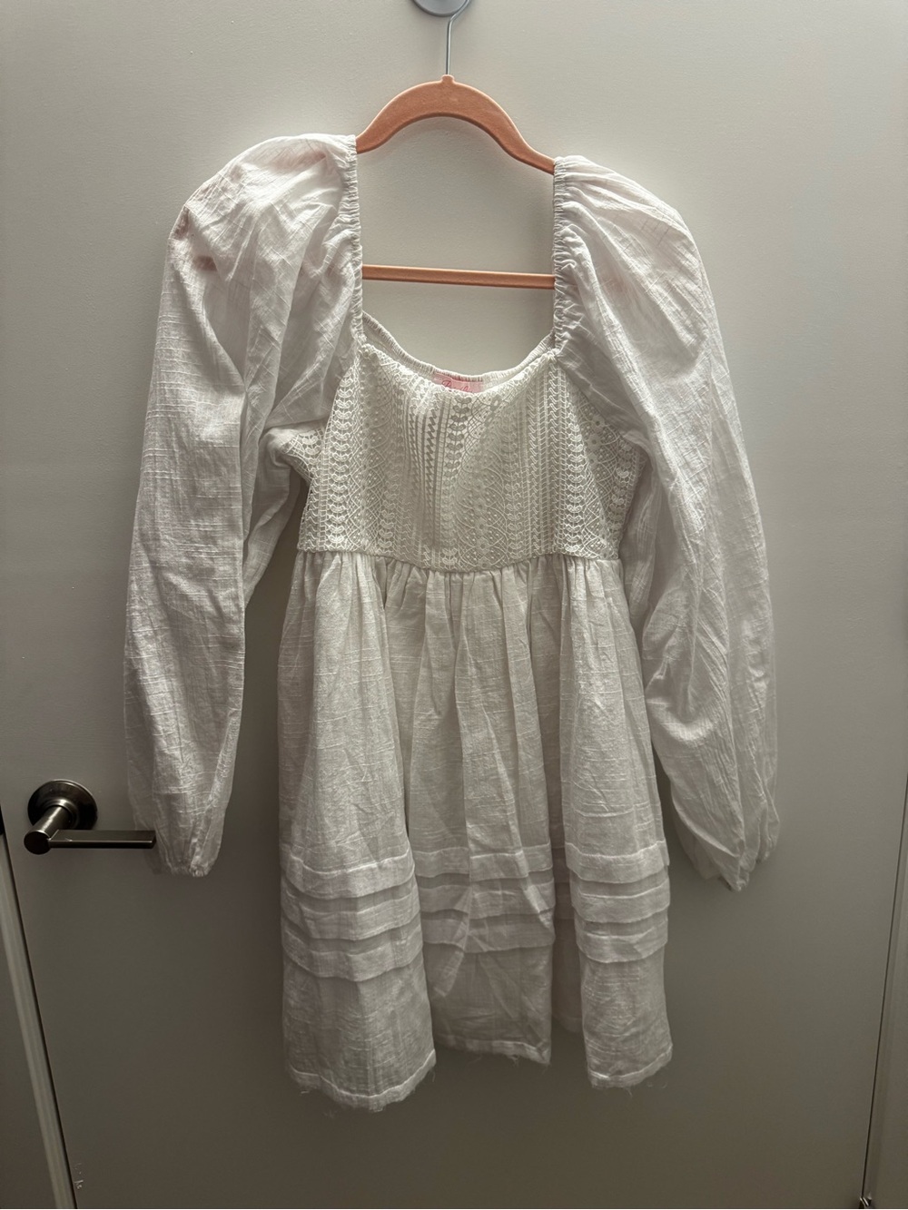 Pink Lily White Puff Sleeve Dress